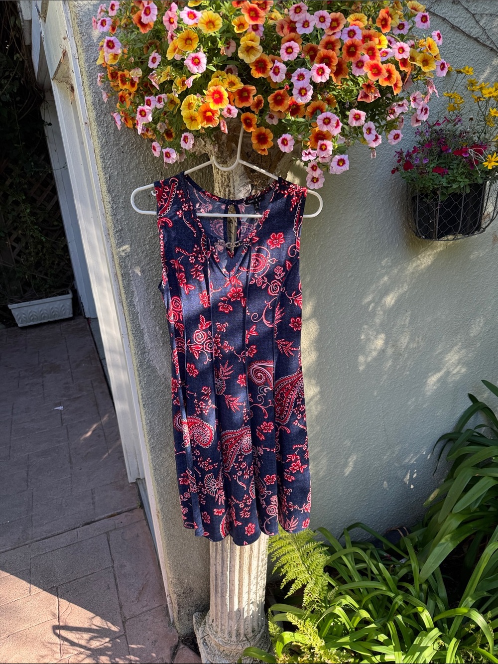 Sami & Jo Navy Midi Dress with Red Paisley Print